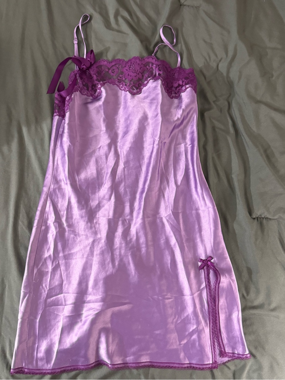 Victoria's Secret Lilac Satin Chemise with Plum Lace